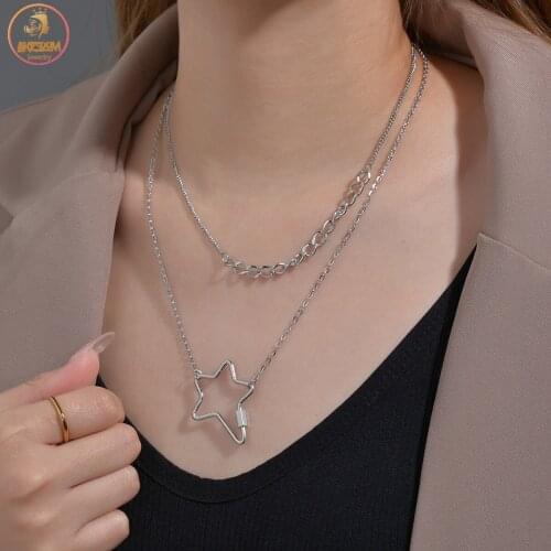 Akizoom Charm Stainless Steel Choker Chain Necklace for Women Double-layer Star Pendant Necklaces Party Gift Jewelry Wholesale