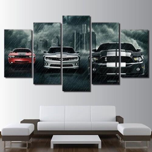 5 Panel Muscle Cars diamond painting cross stitch City Night landscape diamond embroidery 5 Piece set mosaic wall picture decor