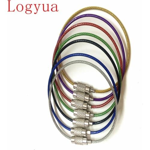 150 X Car Rainbow 7 color Stainless Steel Wire Keychain wire rope key Chain carabiner Cable Key Ring Keyring for Outdoor Hiking