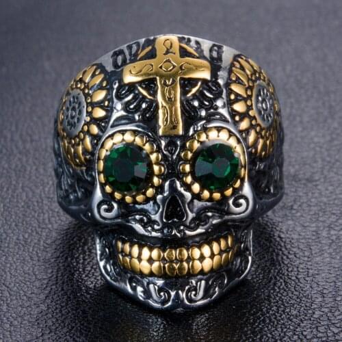 Beichong Famous Classic Garden Flower Skull Cross Ring For Man Stainless Steel Mans Punk Style Jewelry drop shipping