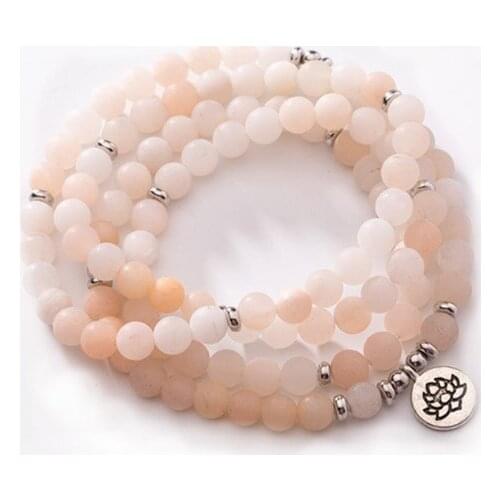White 108 beads 8mm elastic adjustable Lotus life tree Buddha OM eye Chakra Reiki agate Onyx Yoga Bracelet necklace uj4s