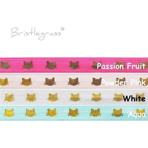 BRISTLEGRASS Combo 4 Yard 5/8" 15mm Cat Gold Foil Print FOE Fold Over Elastics Spandex Bands Hair Tie Headband Tutu Dress Sewing
