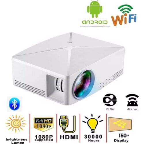 C80UP Smart Android WiFi Projector 1080P HD with Bluetooth Wireless Synchronize to Smart Phone for Family Entertainment