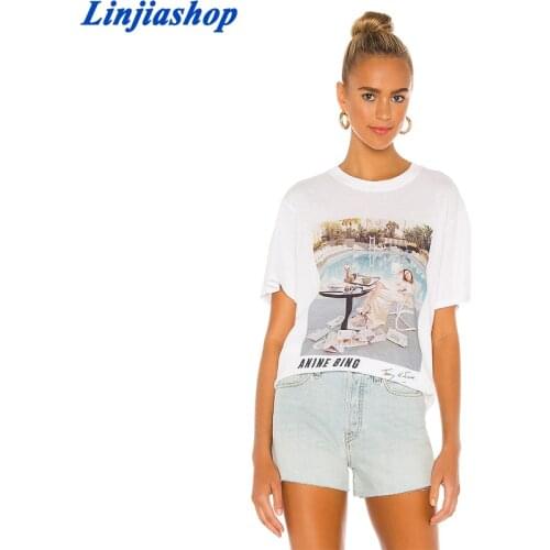 Spring summer girls cotton T-shirt white printing casual O-neck simple tees tops new arrivals 2021