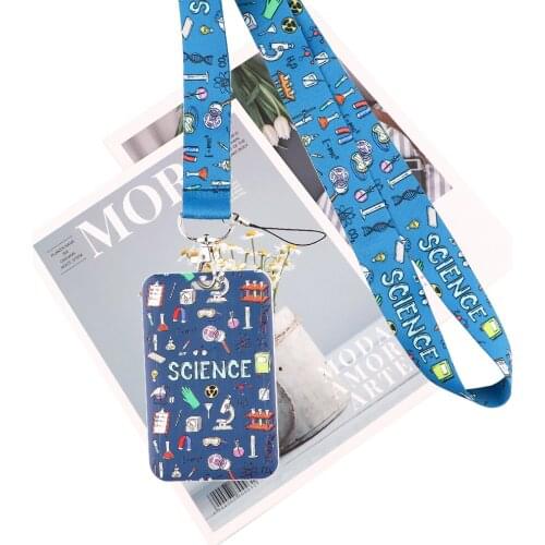 JY101 Cartoon Science Printed Lanyard Badge ID Card Holder Neck Strap Cell Phone Neck Straps Office School Supplies Accessory