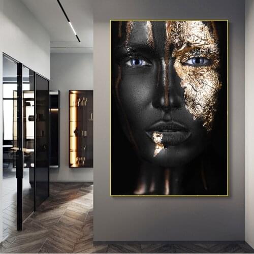 Black Girl With Golden Makeup Canvas Paintings Modern Wall Art Posters And Prints African Woman Wall Pictures Cuadros Decoration