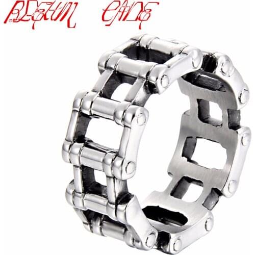 Punk Stainless Steel Motorcycle Chain Bicycle Chain Ring Motor Biker Men Ring For Men Jewelry
