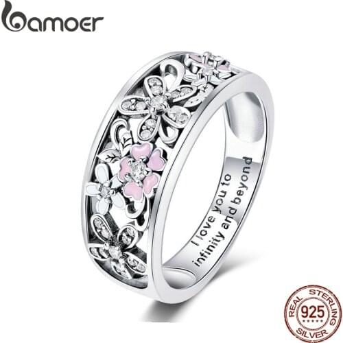 Bamoer 925 Sterling Silver Daisy Flower & Infinity Love Pave Finger Rings for Women Wedding Engagement Jewelry SCR390