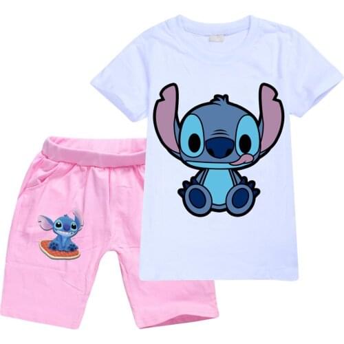 Disney Stitch Girls clothing set kids Summer Baby T shirt Panties Baby Boy casual sport outfit children Anime Clothes