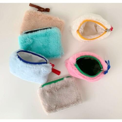 Plush Contrast Color Coin Purse Women Square Wallet Cute Pouch Zero Zipper Card Purse Korean Girls Mini Cosmetic Storage Bag