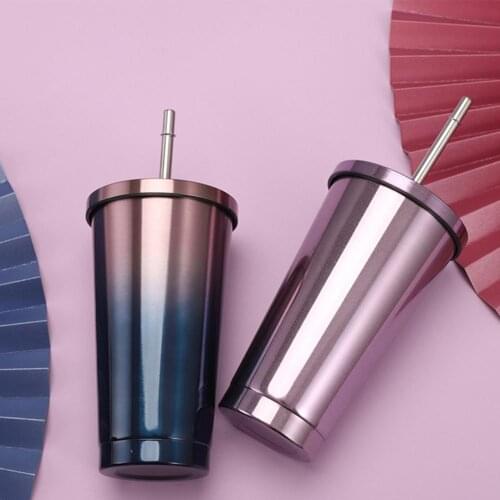 500ml Stainless Steel Mug Easy to Clean Large Capacity Multi-colored Double-layer Mug for Office Stainless Steel Mug