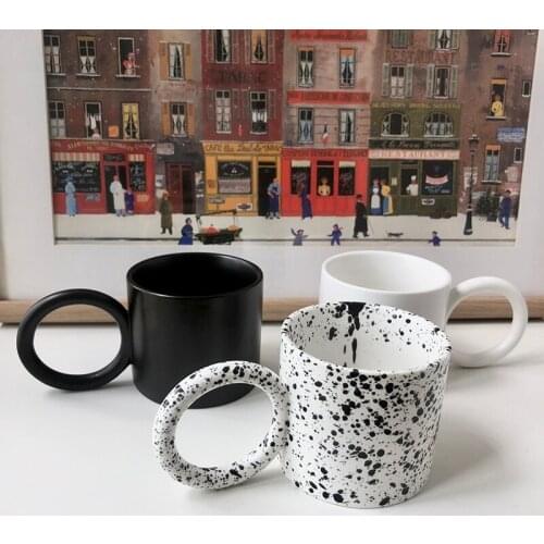 Valentine Splash ink mug with lid water home coffee cup drinking cup female summer ceramic big ear high-value