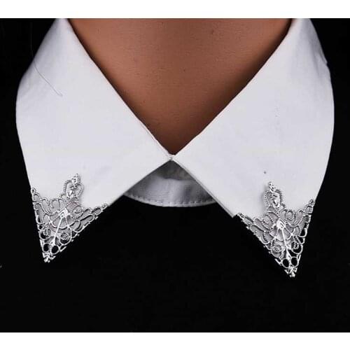 Vintage Fashion Triangle Shirt Collar Pin for Men and Women Hollowed Out Crown Brooch Corner Emblem Jewelry Accessories