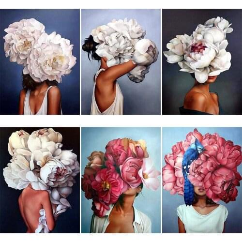 5D diy full drill diamond art painting girl and flower pattern inlaid diamond cross stitch mosaic complete design home decor