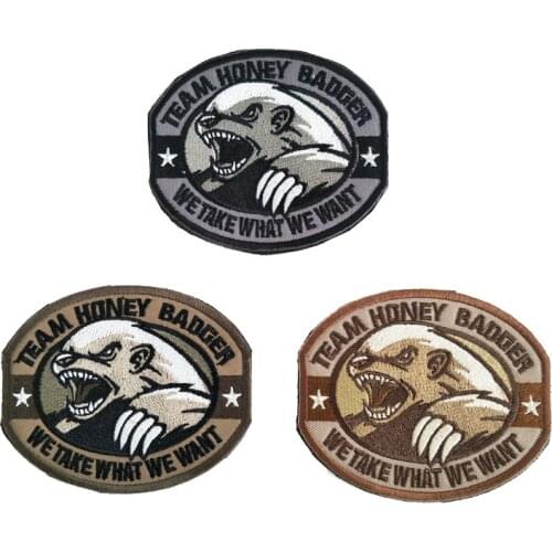 Honey Badger Team Cool Soldier 3D Embroidery Velcro Patches Army Bear Armband Badge Military Tactical Hook&Loop Clothing Patch