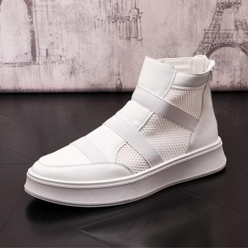 New Arrival Fashion Men White Casual Shoes High Top Round Toe Mesh Breathable Trending Leisure Zapatos Hip Hop Street ERRFC
