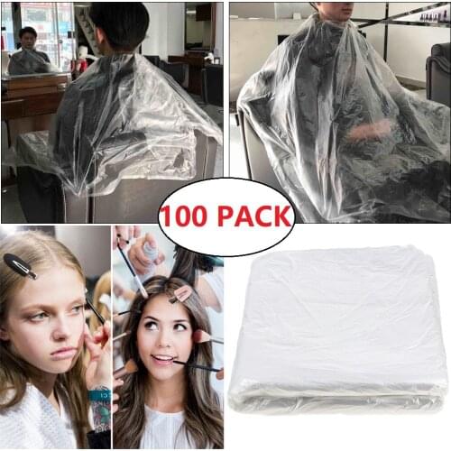 100x Disposable Haircut Capes Clear Barber Home Shawl Apron Gown + 8x Hair Clips