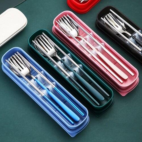 304 Stainless Steel Chopsticks Spoon Set Fork Creative Adult Portable Korean Tableware Students Outdoor Tableware Cutlery Set
