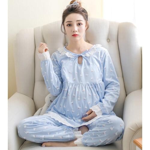 Pregnant women pajamas cotton month clothing fashion feeding breastfeeding clothing out long-sleeved maternity pajamas home serv