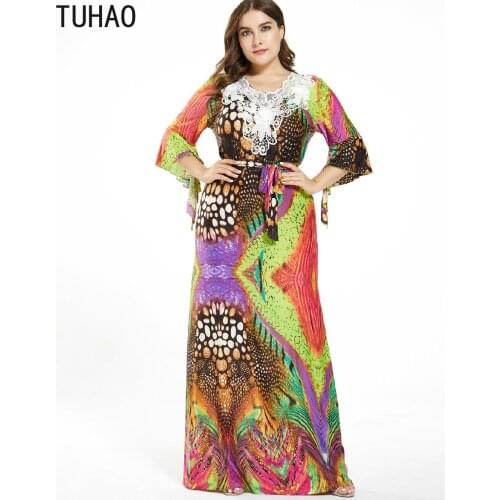 TUHAO 2020 Spring Summer Mother Mom Print Dress Women Party Plus Size 7XL 6XL 5XL Bohemian Maxi Long Dresses Sexy Dresses WM03