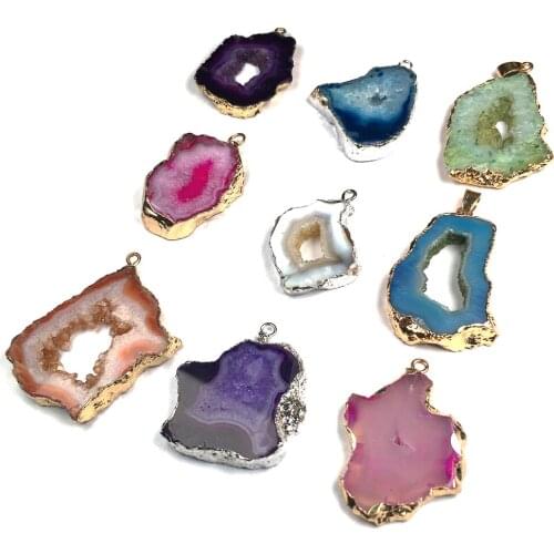 Natural Stone Crystal Pendant Charms Druzy Agates Pendant for Women Jewelry Making DIY Necklace Earring 20x30-25x45mm Wholesale