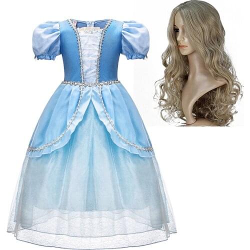 Christmas Costumes for Girls Cinderella Dresses Kids Cosplay Cinderella Costumes with Wigs Girls Carnival Birthday Party Dresses