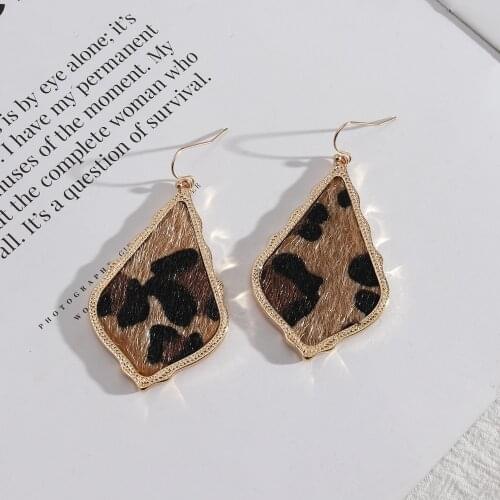 Retro Rhombus Curved Geometric Drop Earrings Snakeskin Leather Gold Dangle Earings Brand Jewelry for woman