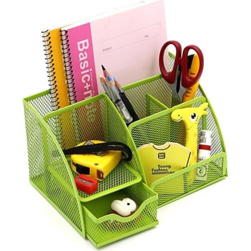Mesh Desk Organizer --Office/Home Desktop Caddy Pencil Holder with 6 Compartments (Green)