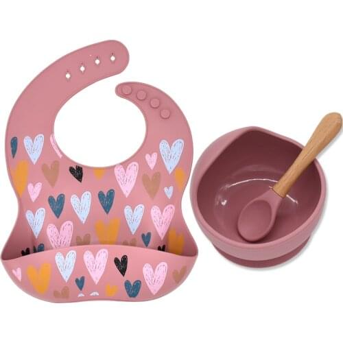 3Pcs/Set Silicone Baby Bowl Rainbow Printing Bibs Non-Silp Suction Bowl Waterproof BPA-Free Portable Tableware Set Baby Dishes