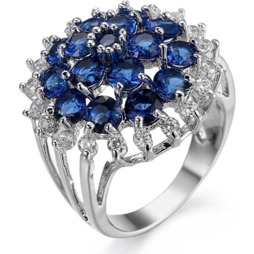 Ociki Silver Color Cubic Zirconia CZ Blue Purple Colourful Red Crystal Wedding Rings for Women Girls Drop Shipping Gift