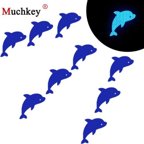 Animal Dolphin Car Sticker Safety Reflective Warning Stickers Motorcycle DIY Decoration Cartoon Decals Auto Accessories 10Pcs