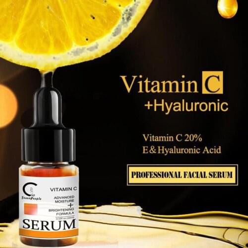 GreenPeople Vitamin C Serum Liquid Freckle Removal Acne Scars Hyaluronic Acid Anti-wrinkle Vc Face Essential Oil Fade Dark Spot