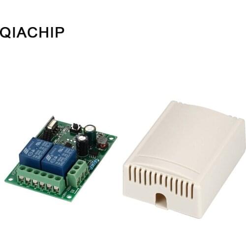 QIACHIP 433Mhz Universal Wireless Remote Control Switch AC 85V 110V 220V 2CH Relay Receiver Learning Code Light Motor Module DIY