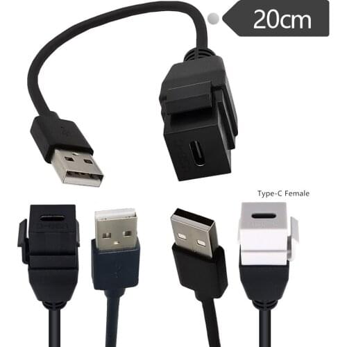 USB 2.0 A Male to USB Type-C Keystone Jack Female Extention Cable for Wall Plate Connectors Adapter Cable