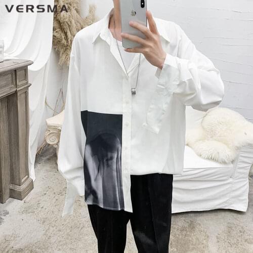 VERSMA Korean Ulzzang Harajuku Oversize Party White Shirt Men Women Spring Hip Hop Vintage Print Hawaiian Shirt Men Dropshipping