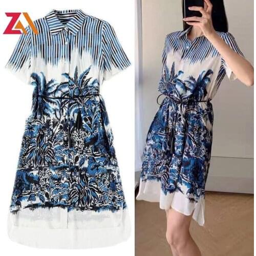 ZALady designer runway vintage printed midi dress summer loose plus size 2XL women clothing striped streewear party dresses robe