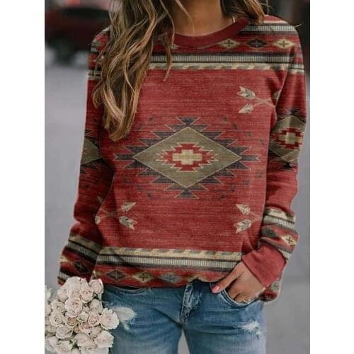 2021 Autumn Collection Women Clothing Tops Indie Folk Print Long Sleeve Sweatershirt