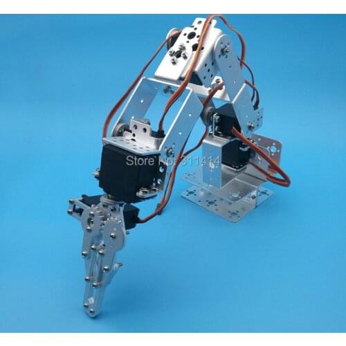 1set Arduino Robot 6 DOF Aluminium Clamp Claw Mount Kit Mechanical Robotic Arm & Servos & Metal Servo Horn Silver Black Optional