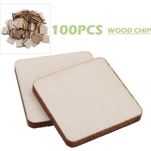 100Pcs Square Wood Pieces Blank Wooden Slices Tags Model DIY Craft Pyrography Projects Games Scrapbooking Ornament Decoration