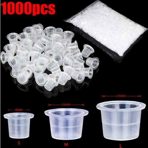 1000 Pcs/Bag Microblading Tattoo Ink Cup Cap Pigment Clear Holder Container 15mm Size For Needle Tip Grip Tattoo Power Supply