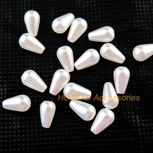 200Pcs White Smooth Teardrop Acrylic Plastic Spacer Beads Charms 6x10mm