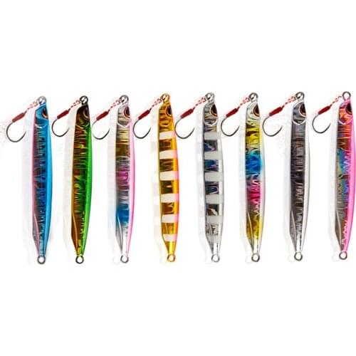 5PCS Deep sea Jigging Glow zebra Fishing Slow Jig Jigbait Spoon Lure Feather Hook baits 20g
