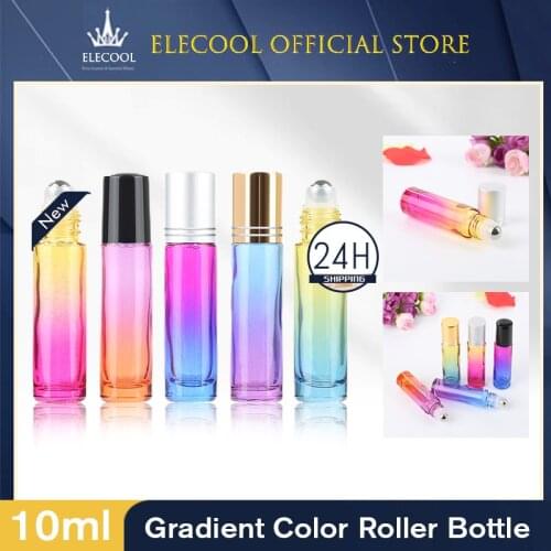 5PCS 10ml Gradient Refillable Bottles Thick Glass Roll On Essential Oil Bottles Roller Ball Toner Lotion Empty Makeup Containers