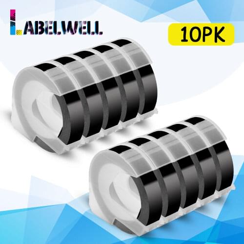 Labelwell 10PK 9mm DIY 3D Plastic Embossing Labels for Dymo 3D Embossing Tape for Dymo 1610 1880 Motex E-101 E-303 Label Maker