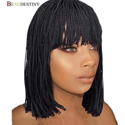 Beaudestiny Short Synthetic Hair Knotless Braid Wig Short Bob Wig With Bangs Braided Wig For Women Cheap Wigs With Free Shipping