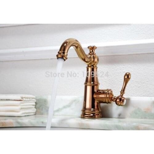 Free shipping Golden PVD clour solid brass Single handle bathroom basin faucet mixer tap New