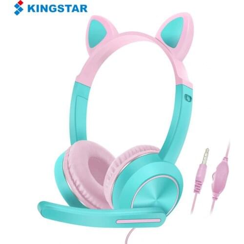 KINGSTAR Cute Ear Bluetooth Headphones Wireless Wired Headsets With Microphons Deep Bass Earphone For Mobile Phone PC