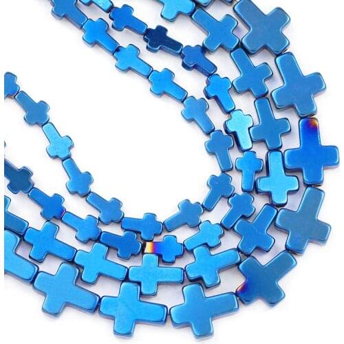 4x6/6x8/8x10MM Blue Cross Jesus Hematite Natural Stone Spacer Loose Beads For Jewelry Making Diy Bracelets Pendant Accessories