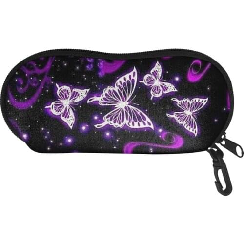 Purple Butterfly Printing Sunglasses Case Zipper Eye Sun Swimming Glasses Box Eyewear Protector Bag Cover for Women Lady