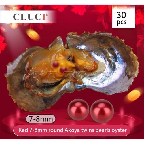 CLUCI 30pcs 7-8mm Red saltwater twins pearls oysters, round akoya pearl oysters, Free Shipping, 60 pearls can get WP272SB